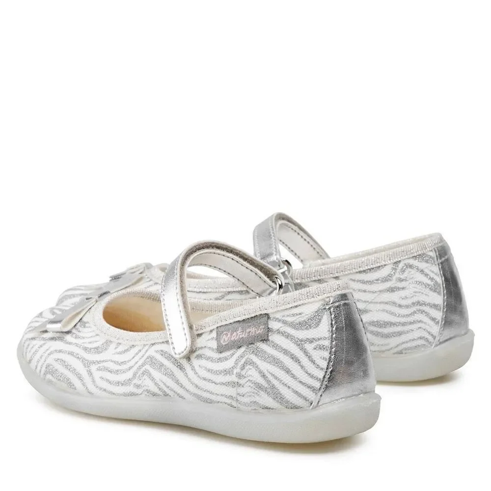 NATURINO CLARIES Zebra-print fabric ballet flats, White